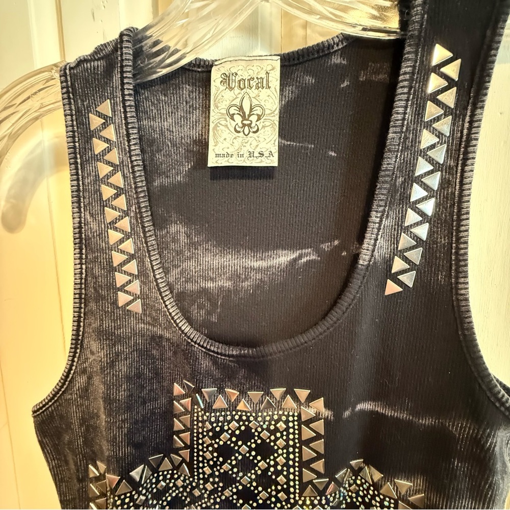 Vocal Black Tank Top with Silver Cross Design - Picture 2 of 4